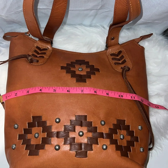 American West Womens Tribal Weave Golden Tan Leather Handbag - Picture 7 of 10